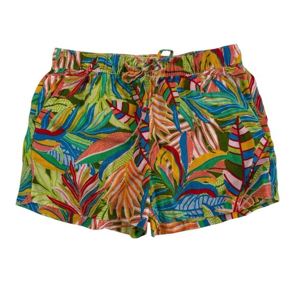 C&C California Tropical 100% Linen Shorts Women Medium Print Hawaiian Beach - Picture 2 of 10